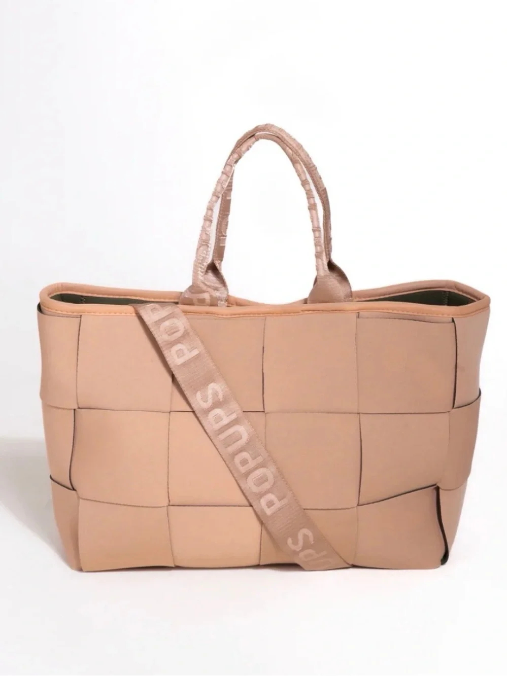 Popups neoprene Beige Woven Tote Bag with Logo Strap